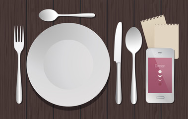 Flat Lay elements: dinner and smartphone