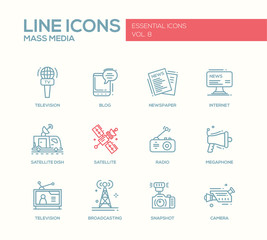 Mass Media line design icons set