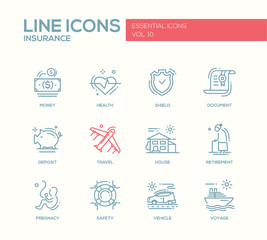 Types of Insurance - line design icons set