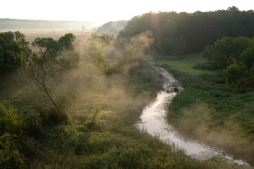 Misty sunrise over the river