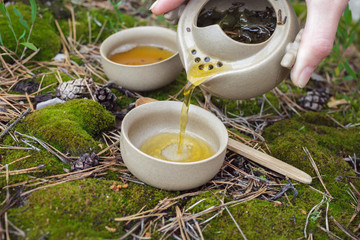 Tea set on the ground