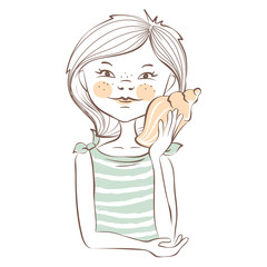 Girl with shell/Girl listening to sound of the sea in a shell