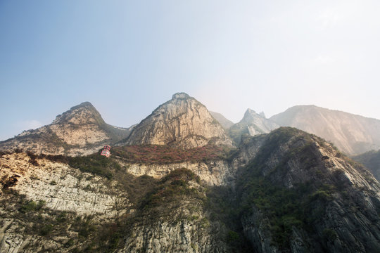 Low angle view from Yangtze River of mountain range