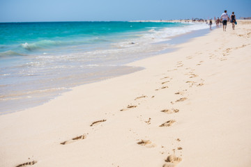 Fototapeta na wymiar Footsteps on the beach in Sal, Cape Verde, Africa
