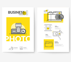 Business brochure flyer design layout template, with concept icons:
Photography.