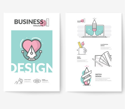 Business brochure flyer design layout template, with concept icons:
Graphic illustration.