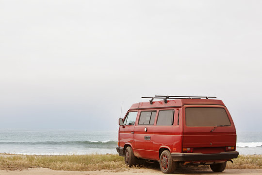 Mini van with view of ocean