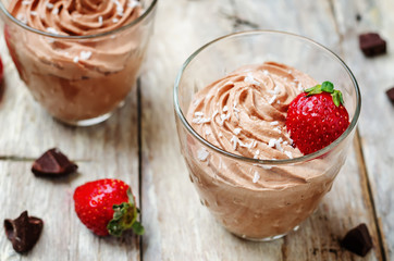 chocolate mousse with strawberries and coconut