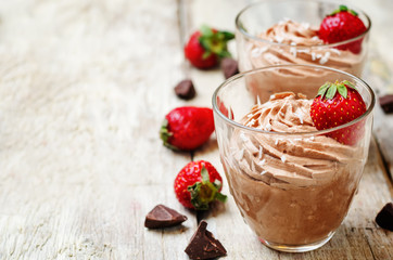 chocolate mousse with strawberries and coconut