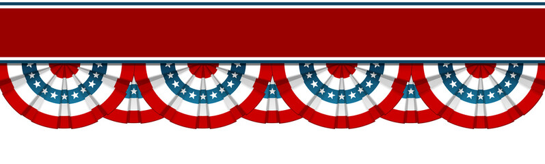 bunting american flags with red ribbon