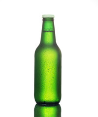 Bottle of cold beer isolated on white