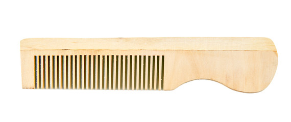 Wooden comb isolated on white background.