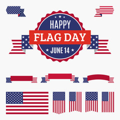 USA Flag day badge, banners and ribbons