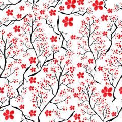     Vintage watercolor pattern - decorative branch cherries, cherry, plants, flowers, elements. It can be used in the design, packaging, textiles and so on. 