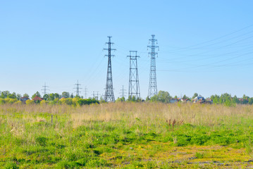 Power line in the countryside at spring.