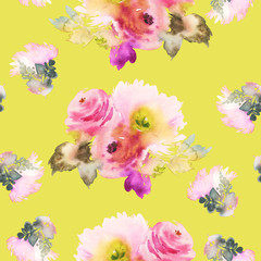 Seamless pattern with flowers watercolor