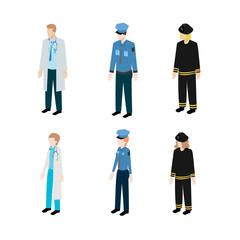 Set occupations police, firefighters and doctors