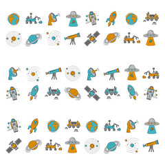 Fototapeta premium Vector set of space and astronomy icons