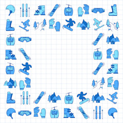 Vector set of snowboard and ski icons