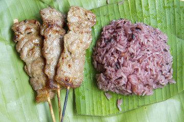 Thai cuisine, Roasted pork stick, Grill pork, with Black sticky