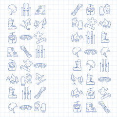 Naklejka premium Vector set of snowboard and ski icons