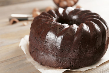 Chocolate muffin cake, on the table