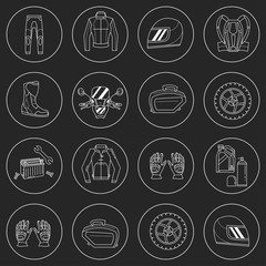 Vector set of linear motorcycle icons