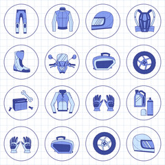 Vector set of linear motorcycle icons