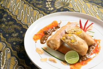 Lumpia; Indonesian traditional spring roll plate