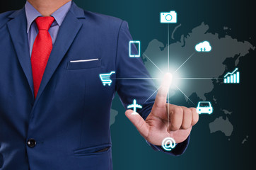 business man touch on virtual screen , Internet of Things concep