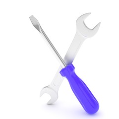 3D Illustration Wrench and screwdriver, service concept