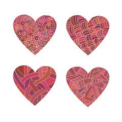 Fototapeta premium Set doodle pink hearts.