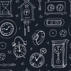 Set of doodle sketch clocks and watches