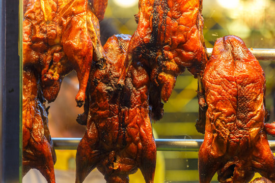 Duck roast is hang on street food chinatown or Yaowarat Road in Bangkok, Thailand