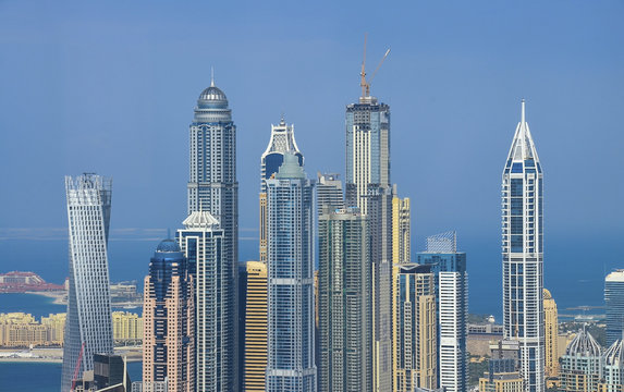 Tall Dubai Marina skyscrapers in UAE © Mariana Ianovska