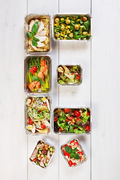 Healthy food take away in boxes, eating right
