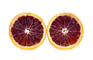 Blood red oranges isolated on white background