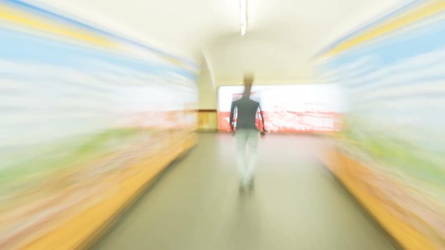 3 in 1! The man walk inside the underground station. Time lapse (Hyperlapse)