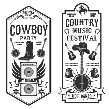 Country music festival flyer.  Cowboy party. Western music festi