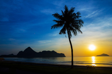 Natural scene at Ao Manow beach in sunrise time. Process color.