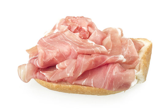 sandwich with Italian prosciutto crudo ,raw ham leg sliced