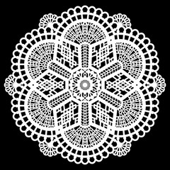 Lace round paper doily, lacy snowflake, greeting element package, doily - a template for cutting, lace pattern, decorative flower, vector illustrations