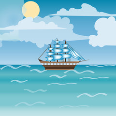 Fototapeta na wymiar Three masted sailing ship frigate transport 
