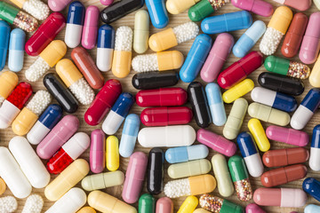 Heap of colorful drugs and pills