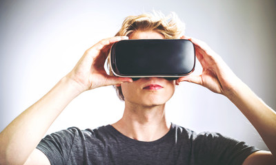 Man using a virtual reality headset