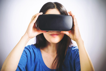 Woman using a virtual reality headset