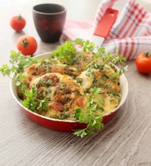 Chopped chicken cutlets with spinach