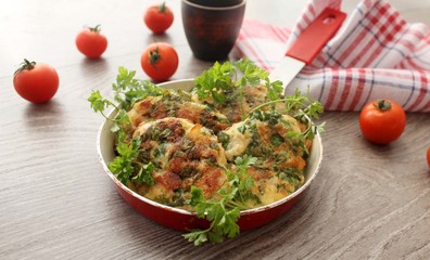 Chopped chicken cutlets with spinach