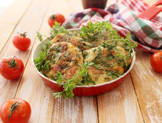 Chopped chicken cutlets with spinach