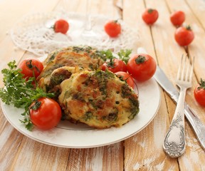 Chopped chicken cutlets with spinach